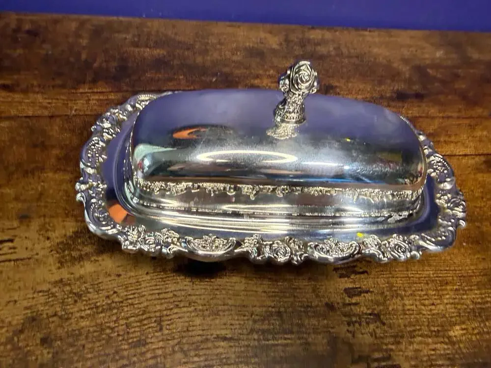Vintage Silver Plated Covered Butter Dish with Glass Liner